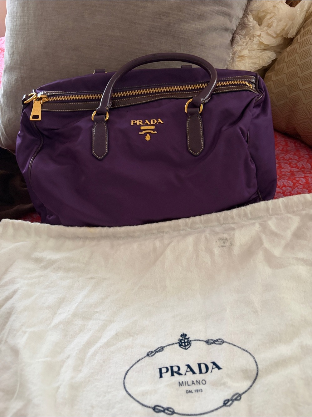 Prada Deep Purple Nylon Dome Satchel with Gold Hardware